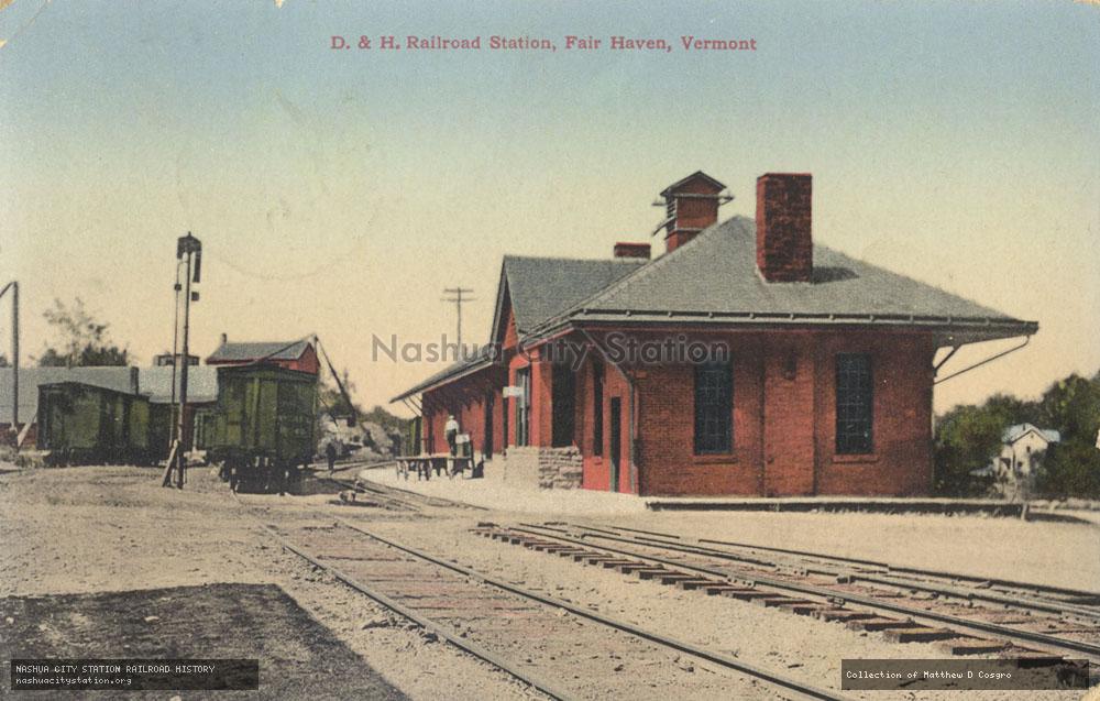 Postcard: Delaware & Hudson Railroad Station, Fair Haven, Vermont